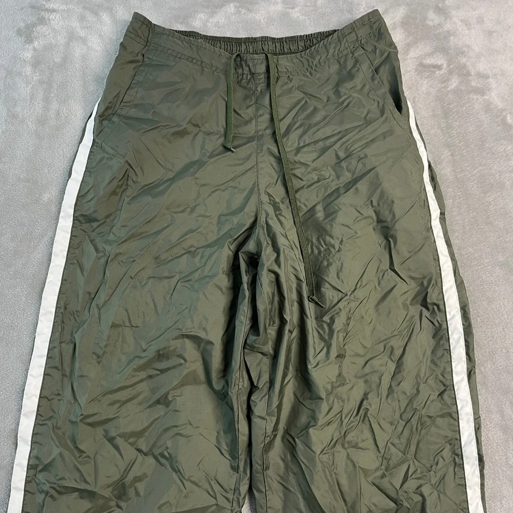 Vintage 90s Nike Baggy Track Pants Olive Green White Stripe Mesh Lined Womens M
